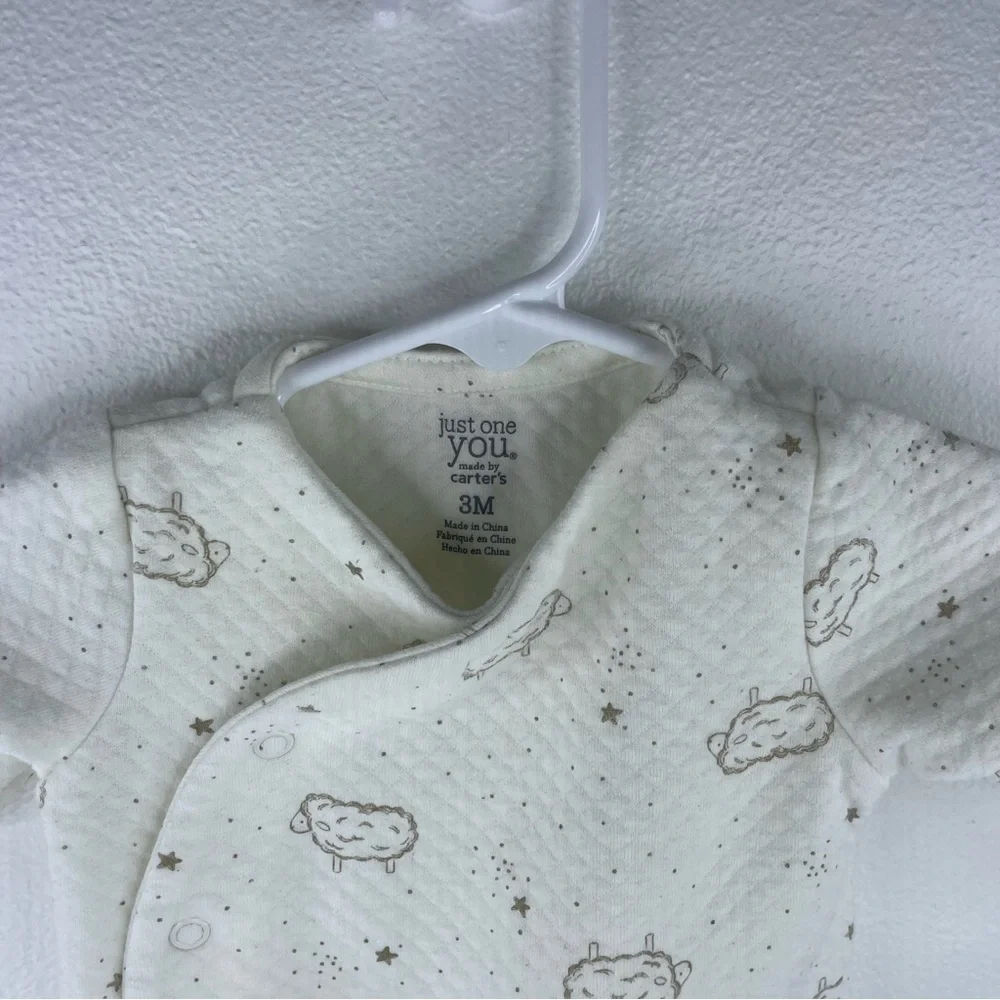 CARTER'S JUST ONE YOU Baby Kids Stars & Sheep Print Cream Onesie Size 3 Months